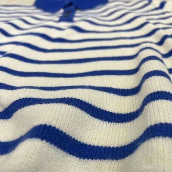 Womens Vintage 70s Acrylic Women Henley Sweater Large White Blue Striped Medium - Picture 4 of 11